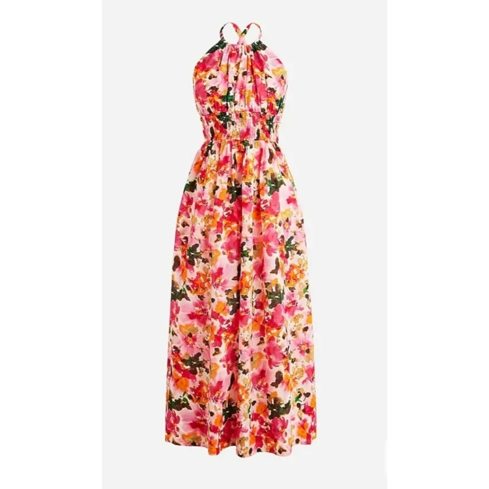 J.Crew Halter-neck cross-back dress in floral cotton voile